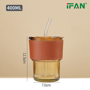 Tùy Chỉnh Cốc Dày Trà Cà Phê Nhà Hàng Cổ Điển <span class=keywords><strong>Dome</strong></span> Hổ Phách Nước Cốc Thủy Tinh Với Nắp Và Rơm - Product Image 4