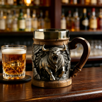 Chope à Bière Vintage Taureau Sauvage Relief MAA104 Acier Inoxydable Résine Tankard Retro pour Fête Pub Cadeau