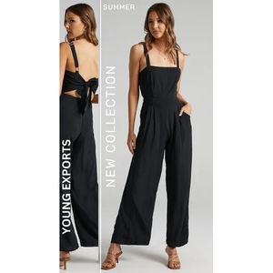 Mono negro de súper calidad, largo y semi-formal, hecho de tela de algodón, mono informal en venta - Product Image 1