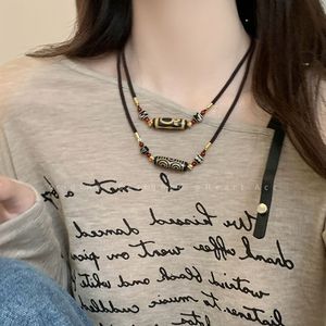 Collier de perles Dzi à neuf yeux de style tibétain Feng Shi, en agate, artisanat manuel, unisexe, artistique, rétro, chaîne de pull tendance - Product Image 3