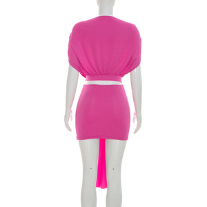 Viviblook Q26DS039 Vestido de Verano para Mujer, Nuevo, Color Sólido, Casual, Ajustado, Plisado, Manga Corta, con Lazo, Mini Vestido Bodycon - Product Image 5
