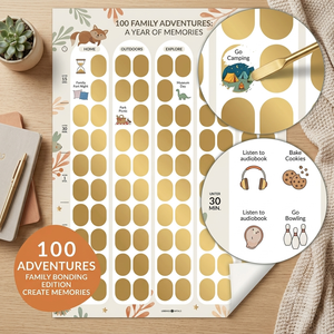 Affiche à gratter « <span class=keywords><strong>100</strong></span> Aventures en Famille : Un An de Souvenirs », Édition Liens Familiaux, Liste de Vœux pour des Souvenirs Créatifs - Product Image 1