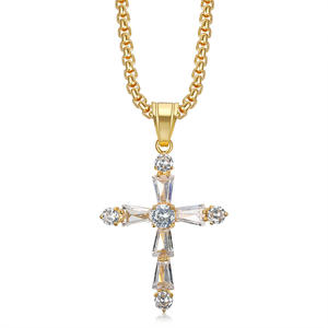 Hip Hop glacé CZ irrégulier chrétien religieux croix étanche en acier inoxydable mode bijoux pendentif colliers hommes mâle - Product Image 5