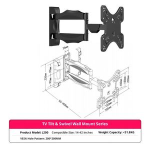 Support mural pour téléviseur à <span class=keywords><strong>bras</strong></span> <span class=keywords><strong>articulé</strong></span> à mouvement complet, robuste, réglage de la rotation et de l'inclinaison, acier fixe pour 10 à 85 pouces - Product Image 5