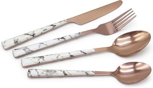 Bằng đá cẩm thạch trắng dao muỗng nĩa thiết lập dao kéo 16 cái Bộ thép không gỉ <span class=keywords><strong>Flatware</strong></span> - Product Image 3