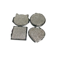 Miroir portable de luxe en métal de haute qualité, pliable, double face, avec logo d'entreprise personnalisé, incrusté de diamants et de strass