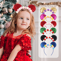 Aksesoris Rambut Kain Unisex Pesta Liburan Putri Lucu, Bunga Warna-warni dan Headband Telinga Tikus Berkilau untuk Anak Perempuan