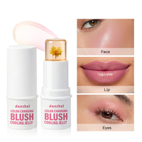 Barra de Rubor 3 en 1 con Cambio de Color por Temperatura, Empaque en Forma de Flor, Rubor en Gel, Kit de Rubor Labial de Marca Privada, Maquillaje Permanente