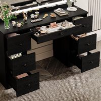 Coiffeuse avec miroir LED, station de charge, 7 tiroirs et tabouret pour chambre, hôtel, studio, dressing, bureau à domicile