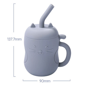 Livraison rapide : Tasse en silicone de qualité alimentaire sans BPA pour chat, avec couvercle et paille, pour l'apprentissage de la boisson et la consommation d'eau des enfants, tasse en silicone pour bébé - Product Image 6