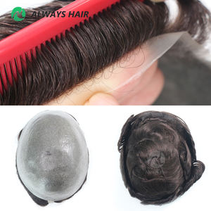 Piel fina 0,08-0,1mm Peluca para hombre Anudada Prótesis de cabello humano indio para hombres Tupé - Product Image 2