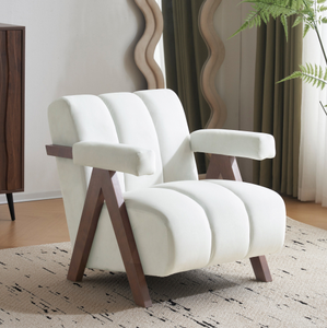 Fauteuil moderne en velours pour salon et chambre d'hôtel, en tissu laine d'agneau, avec accoudoir individuel de relaxation - Product Image 4