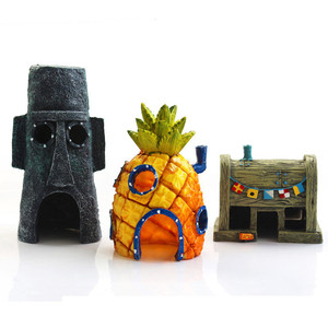 Casetta in resina a forma di ananas per acquario, grotta nascondiglio, casa di SpongeBob, ornamento paesaggistico per acquari di pesci e gamberetti - Product Image 1