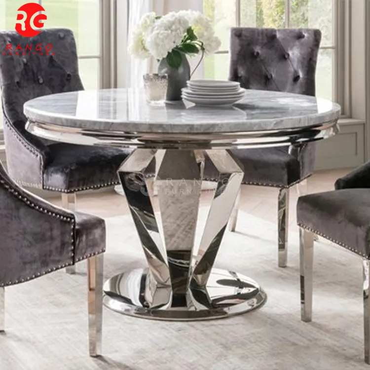 Living room furniture Arturo Round Dining Table sets Grey Marble Chrome dining room sets dinning table and 4 chairs