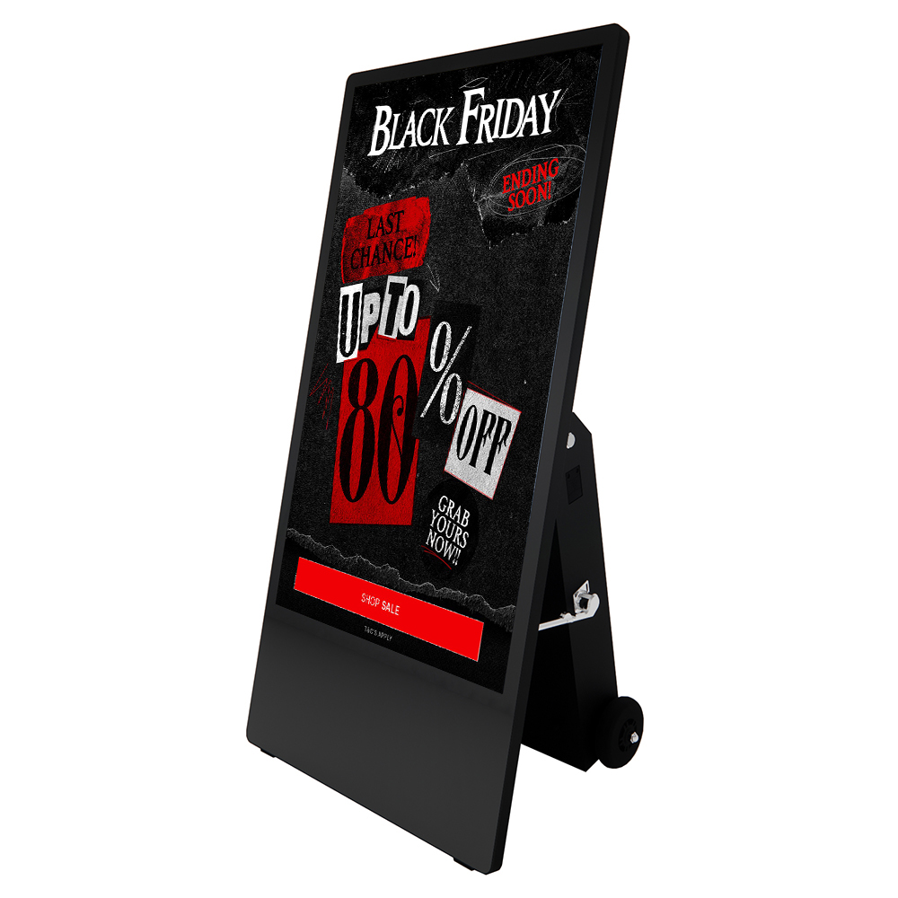 Digital Advertising Screen Battery Powered Digital Signage and Display Portable Smart Advertising Player Black