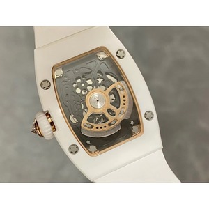 Reloj Mecánico Automático Ultra Elegante con Esfera Blanca de Cerámica y Diamantes, Caja Tonneau, Correa de Goma, Estilo Antiguo, Unisex, para Uso Diario, Casual y de Negocios - Product Image 5