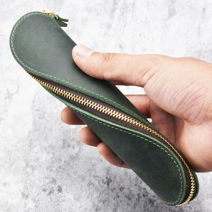 Handgemaakte lederen etui van koeienhuid met vintage rits, S-vormig pennenetui, vintage etui, enkelvoudige penhouder - Product Image 3