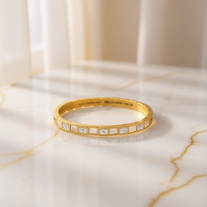 Bracciale a Polsino Ellittico in Acciaio Inossidabile Acero, Placcato Oro con Incastonatura di Diamanti, Gioiello Unisex alla Moda - Product Image 2