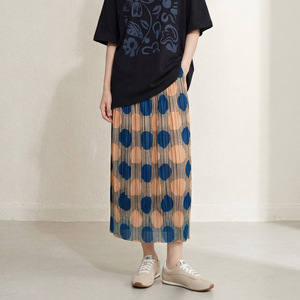 Jupe midi plissée Miyake rétro à pois taille haute coupe droite PY 2026 – Vêtements occidentaux pour femmes – Vente en gros en ligne - Product Image 2