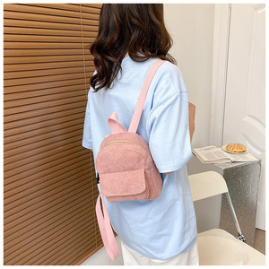 Retro Campus Style Small Square Crossbody Shoulder Bag School College Purse Accessory Corduroy Mini <b>Backpack</b> for Women & Teens - Product Image 2