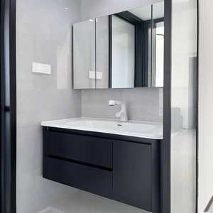 French modern style light luxury ceramic integrated seamless basin <b>LED</b> <b>mirror</b> bathroom cabinet - Product Image 3