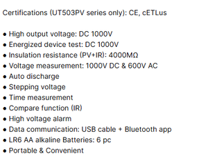 UNI-T UT503PV Auto scarica di tensione Stepping test alta tensione di uscita dispositivo PV apparecchiatura di prova di isolamento PV - Product Image 6