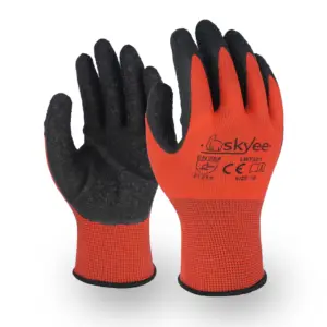 SKYEE Printed Logo Crinkle Latex Coated Nylon Liner Anti Cut Oil Resist Construction Industrial Garden Gloves For Adult Workers