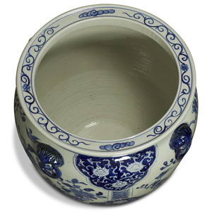 15.5 Inch Blue and White <strong>Porcelain</strong> Bird and Flower Chinese <strong>Fishbowl</strong> Planter Pot - Product Image 3