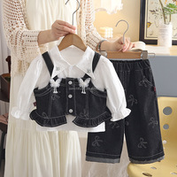 D2852 Ensemble décontracté pour filles, nouveau style étranger, collection printemps-automne, avec ceinture en jean, 2 pièces