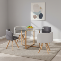 Ensemble de table à manger moderne de luxe en métal avec 4 chaises et plateau en verre, mobilier de salon