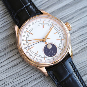 Montre mécanique unisexe de luxe à phase de lune, best-seller, bracelet en cuir, boîtier en acier inoxydable, verre saphir 20 mm, haute qualité - Product Image 2