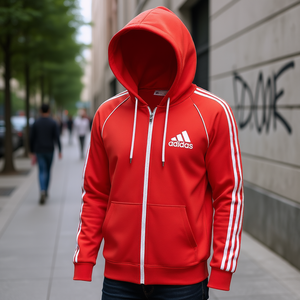 Adidas Originals Adi Sst Pk <b>Hoodie</b> <b>Men</b> Xl Lush Red White <b>Zipper</b> Up Style Screen Printed Anti Shrink Feature - Product Image 2