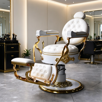Fauteuil de Barbier Vintage de Luxe Blanc et Or Hydraulique Inclinable en Cuir Capitonnée pour Salon de Coiffure OEM – Vente en Gros
