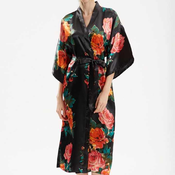 Sexy Lounge Women's Kimono Bridal Robes Wedding Silk Loose Print