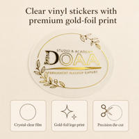 Autocollant en vinyle transparent personnalisé avec logo, adhésif imperméable en rouleau, pour emballage cosmétique de luxe, fruits, maïs, cadeaux, avec perforation