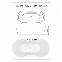 Baignoire ovale à bord ondulé blanche avec robinet et douchette à main inclus, sur mesure 170 cm