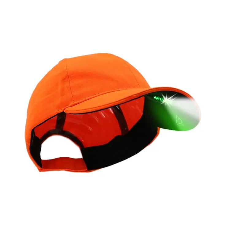 OEM custom high quality outdoor structured blaze orange LED light baseball cap for fishing and hunting