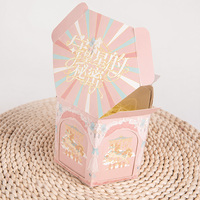Caja de Regalo Ecológica de Papel Rígido Recubierto con Diseño de Carrusel, Asa Rosa, para Bodas, Baby Shower, Fiestas de Cumpleaños, Caja Portátil