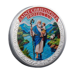 Pièce commémorative souvenir Saint <span class=keywords><strong>Christophe</strong></span> en alliage de zinc plaqué or et argent, estampée et imprimée en UV, pièce métallique 3D - Product Image 6