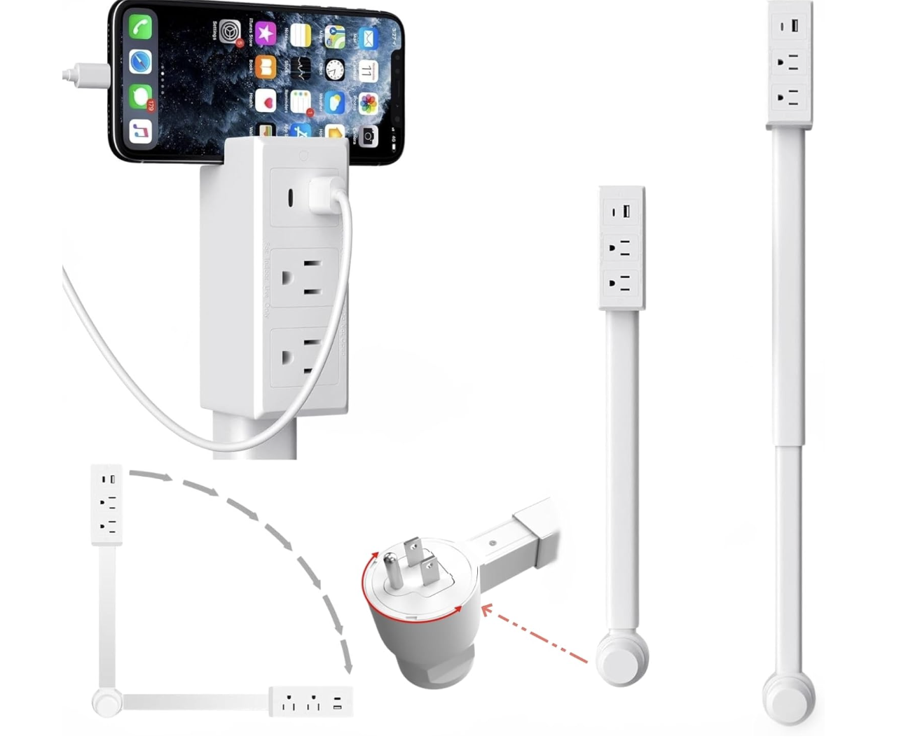 US Multi Plug Electrical Wall Outlet Extender 180° Rotating Plug with 2 Outlets for Bathroom,Home,Travel,Dorm Room Essentials