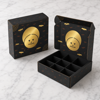 Boîte cadeau personnalisée en carton ondulé pour Halloween, avec motifs citrouille, lune, chauve-souris et bonbons, finition dorure noire