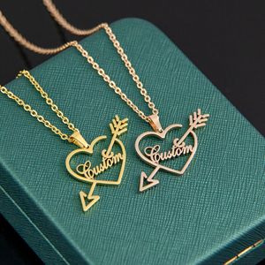 Collares de Acero Inoxidable con Nombre Chapado en Oro Personalizados, Joyería con Palabras Personalizadas, Collar de Corazón para Parejas, Regalos para Mujeres - Product Image 4