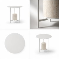Table d'appoint en marbre travertin naturel avec plateau en verre, design sculptural en forme de tambour, style moderne et luxueux pour salon, personnalisable
