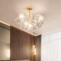 Boule Ronde en Verre de Murano, Lustre à Fleurs Linéaire, Lampe Suspendue en Verre Chromé Massif