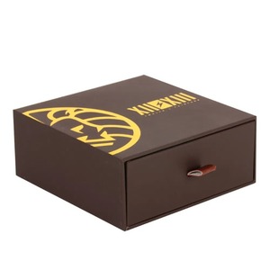 Slide Out <b>Drawer</b> Gift Box Hot Stamping Logo Rigid Cardboard Jewelry Packaging Box with Leather <b>Pull</b> Tab - Product Image 3