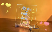 Veilleuse LED blanche chaude à brancher, tableau de messages USB, support moderne en acrylique, tableau de notes créatif effaçable pour enfants