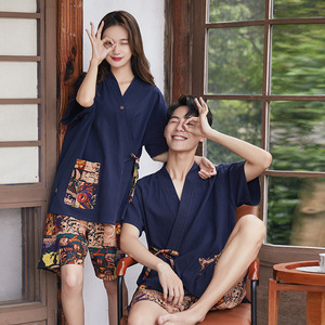 ชุดซาวน่าผ้าฝ้ายสไตล์ญี่ปุ่นสำหรับคู่รัก ไซส์ใหญ่สำหรับผู้หญิงและผู้ชาย ชุดใส่ในบ้าน ชุดซาวน่า เสื้อคลุมอาบน้ำ ชุดเซ็ต ขายส่ง - Product Image 3