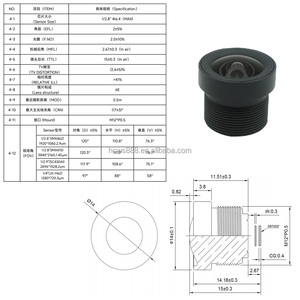 1/2.8 "ống kính CCTV 2MP EFL 2 mét góc rộng <span class=keywords><strong>hfov</strong></span> 110 độ không có biến dạng M12 CCTV máy ảnh Hội Đồng Quản trị ống kính quang học - Product Image 2