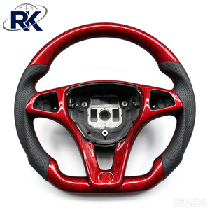 Convient à la <span class=keywords><strong>Mercedes</strong></span> <span class=keywords><strong>Benz</strong></span> Classe <span class=keywords><strong>C</strong></span> 2015-2021, volant en fibre de carbone rouge, marqueur central, cuir perforé, sport, directement de l'usine - Product Image 2