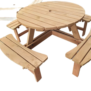 Luxury 8-Seater Solid Wood Outdoor Dining <strong>Table</strong> <strong>Bench</strong> <strong>Set</strong> for Patio BBQ Picnic Garden Park Courtyard Villa-Beach Bistro Style - Product Image 1